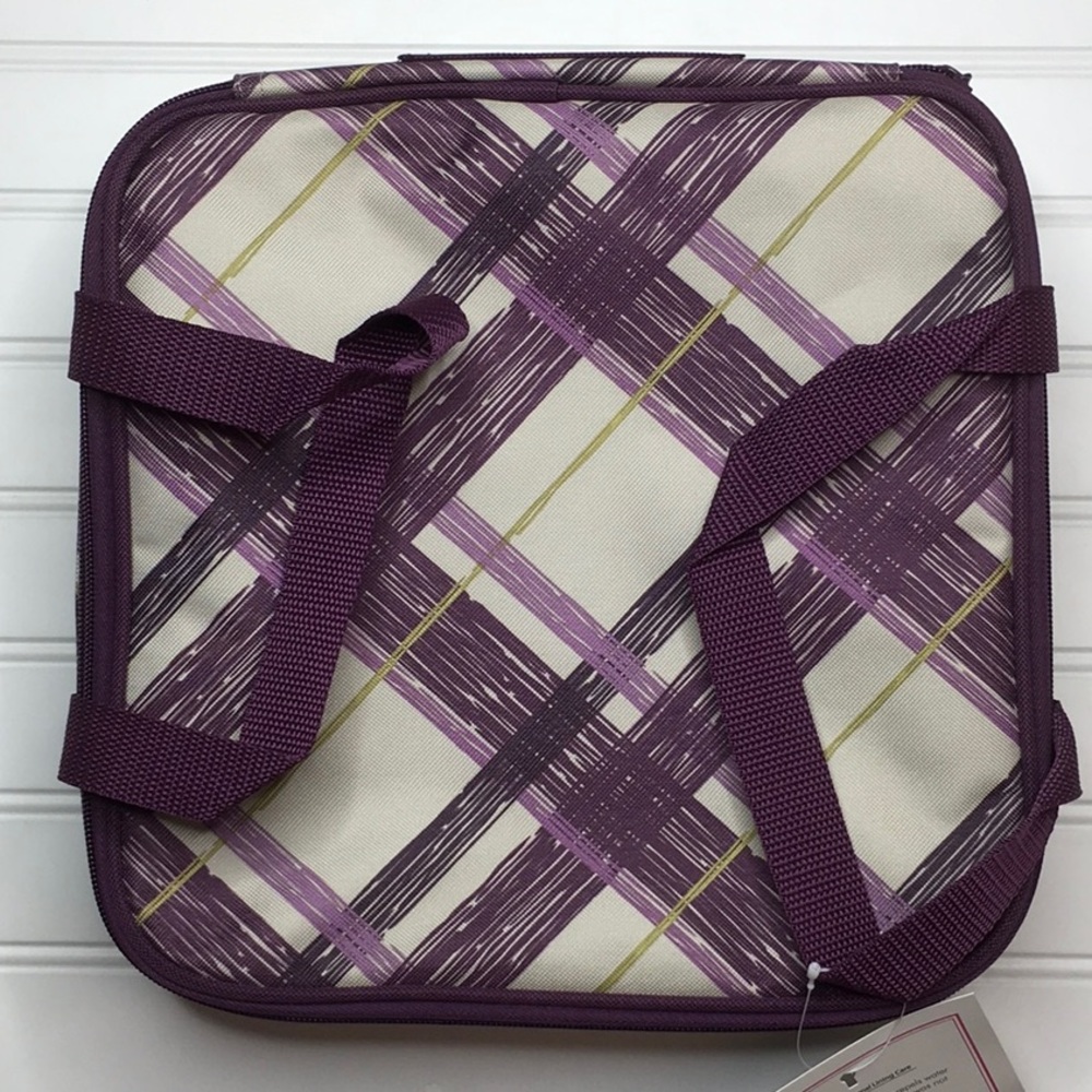NEW Thirty-One Perfect Potluck SQUARE Party Thermal - Plum Plaid